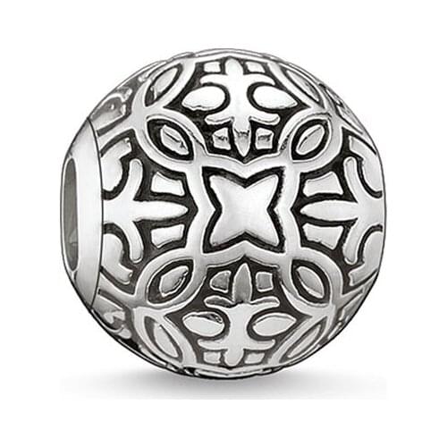 Blackened Arabesque Ornament Bead, Thomas Style Karma Beads 925 Sterling Silver Ts Jewelry Fit Bracelet Necklace for Women Men