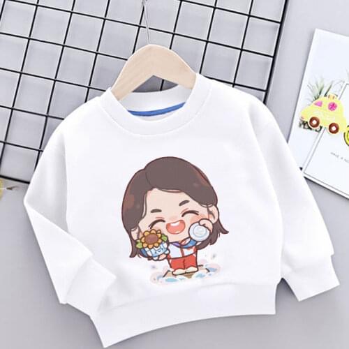 Q Version Medal Athlete Girl Printed Children Sweatshirts Kids Girls Tops Sport Clothes White Pink Tracksuit Hoodie Sweatshirt