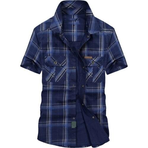 Clearance Summer Shirt Men Casual Shirts Plaid Pure Cotton Loose Men Shirts Military Shirt Men Plus Size M-5XL chemise homme