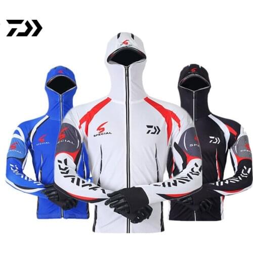 Daiwa Fishing Shirts Ice Silk Quick Dry Breathable Vest Sun Protection Face Neck Anti-UV Hooded Jackets