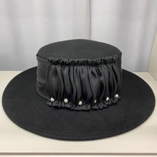 New Winter Hats For Women Female British Style Flat Top Hat Fashion Wide Brim Jazz Wool Black French Fedora Hat Sombrero Mujer