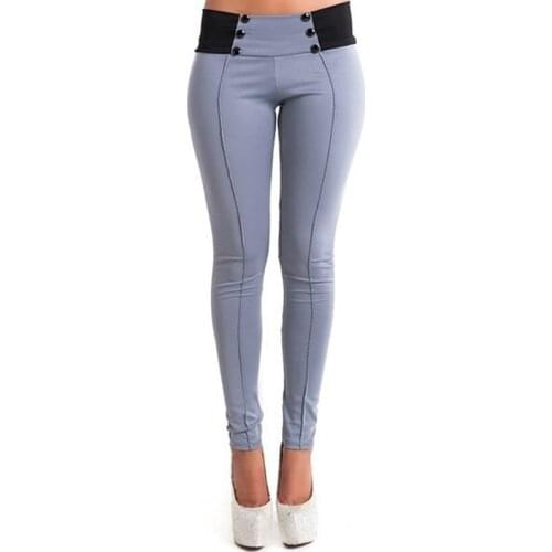 Sportswear Full Length Yoga Pants Women Pencil Pants Female Long Trousers Stretch Mid Waist Straight Yoga Pants With Buttons