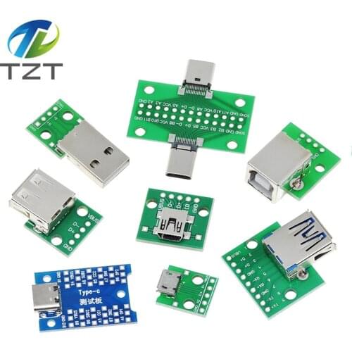 USB Male Connector / MINI MICRO USB to DIP Adapter Board 2.54mm 5pin Female Connector B Type-C USB2.0 3.0 Female PCB Converter