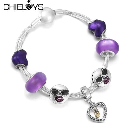 High Quality Silver Plated Charm Bracelet With DIY Enamel Heart Beads Bracelets Bangles For Women Girlfriend Jewelry Gift