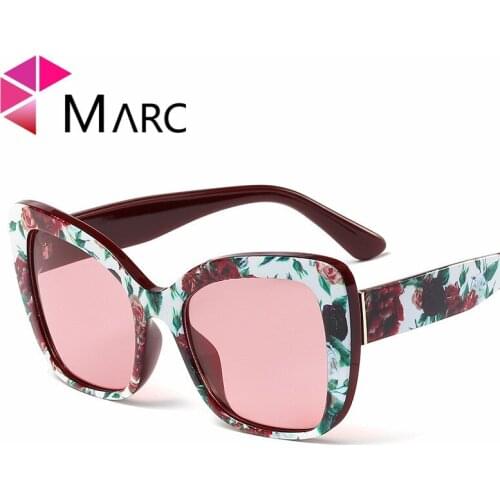 MARC 2019 New Lens Sunglasses Women Glasses Men Style Sun Glasses Color Brand Designer Square Resin eyewear Flower Red Gradient
