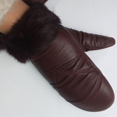 Female Winter Warm Gloves Thick Real Sheep Leather Glove Women Casual Genuine Leather Gloves Students Outdoor Glove