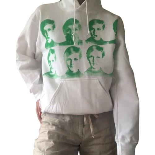 Women Hooded Sweater, Adults Portrait Print Long Sleeve Pullover with Drawstring, Pocket