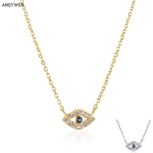 ANDYWEN Winter 925 Sterling Silver Gold Locky Eye Blue CZ Pendant Necklace Long Chain Luxury Jewelry Crystal Fashion Jewelry