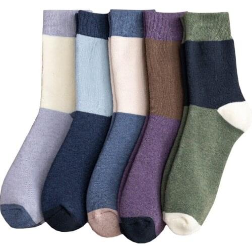 Winter Men Thick Warm Harajuku Retro Socks Color Combination Casual Cotton Terry Socks for Cold Weather 5 Pair Size 39-45