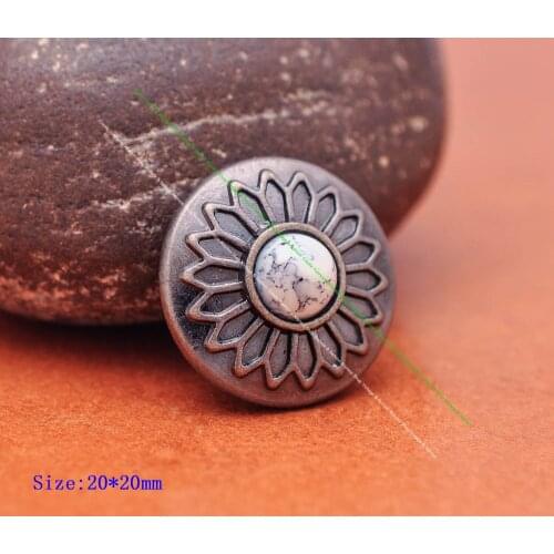 10X Vintage Silver White Turquoise Flower Carved Concho for DIY Leathercraft Belt Saddle Luggage Bag Wallet Apparel Decoration