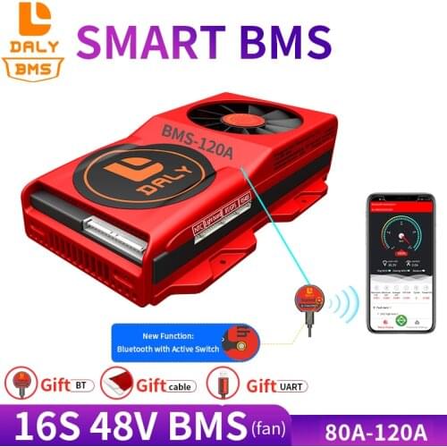 18650 smart BMS 16S 48V 80A 100A 120A Bluetooth 485 to USB device NTC UART software togther Lion LiFepo4 Battery BMS With Fan