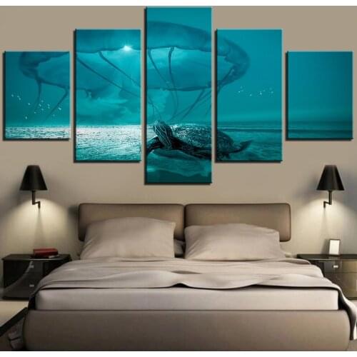 5 Pieces Turtles and Jellyfish Canvas Painting Sea Creature Posters Ocean Pictures For Park Home Decor Animal Wallpapers