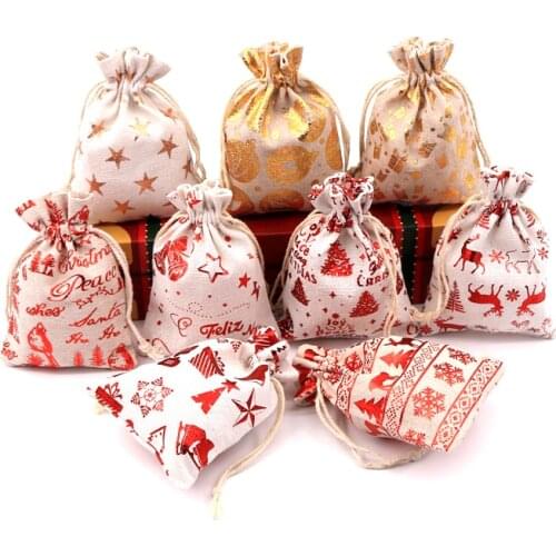 5Pcs/lot 10x14cm 13x18cm Christmas Cotton Bag Candy Bracelet Gifts Jewelry Packaging Bags Linen Drawstring Gift Bag Pouches