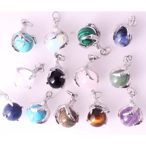 Druzy 6PC Natural Gems Stone Beads Dragon Claw Pendant Necklaces Ball Sodalite Crystal Quartz Women Men Yoga Gothic Jewelry