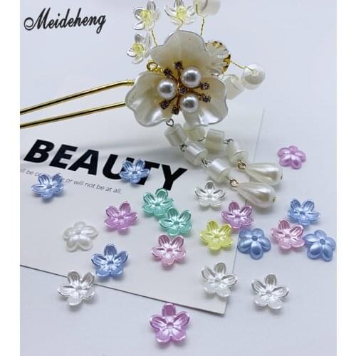 Acrylic Fashion Pearl five Petal Flower DIY Beads For Jewelry Making Through hole Ring Handmade Hairdress Decoration Materials