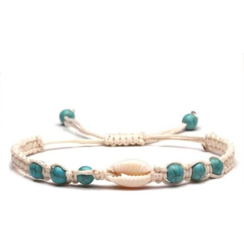 White Cowrie Seashell Square Knot Natural Stone Handmade Bracelet Women Girl Cord Macrame Waterproof Beach Surfer Jewelry Gift