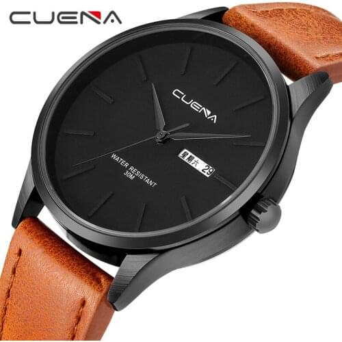 CUENA Watches Men Luxury Brand Leather Strap 30m Waterproof Relogio Masculino Fashion Analog Mens Wristwatch Quartz Watch 2018