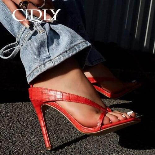 CJDLY 2020 Womens Sandals Sexy Bomb Square Toe Ankle Buckle High Heeled Shoes Toe Clamping Stiletto Stone pattern High Heels