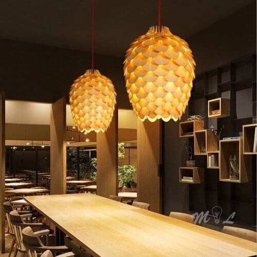 Chinese Style Wood Pendant Lights Pine Cone Hanging Lamps Home Deco Art Light Fixture Loft Living Room Restaurant Bar Luminaria