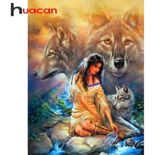 Huacan Diamond Paint Wolf Animals Diamond Mosaic 5d Beads Embroidery Woman DIY Decorative Paintings Home Decor Gift
