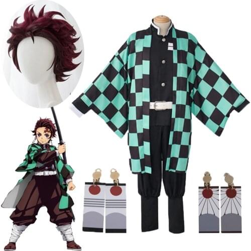 Kamado Tanjirou Cosplay Costume Anime Demon Slayer Kimetsu no Yaiba Tanjirou Kamado Cosplay Full Set Costume And Wig