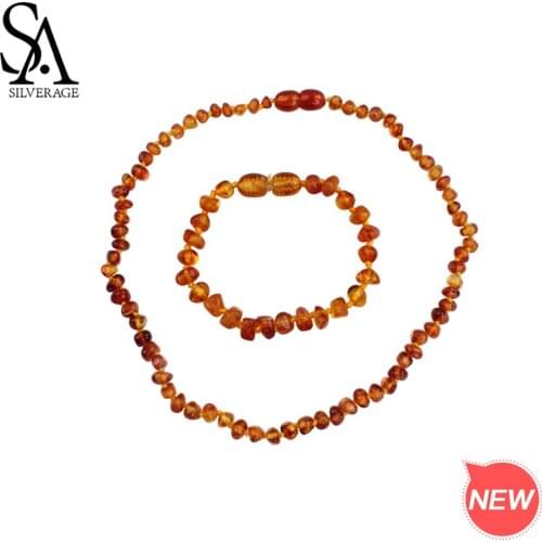 SA SILVERAGE 2021 Natural Amber Bracelets Necklaces Two Pieces Amber Sets Jewelry Sets for Baby Girls Boys Fashion Jewelry Sets