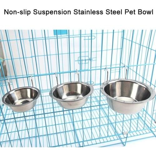 Stainless Steel Dog Pet Bowl Cage Crate Hanging Food Dish Water Feeder with Hook