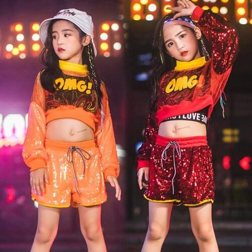 Kids Jazz Costume Hip Hop Clothes Girls Sequined Performing Costumes HIPHOP Set Street Dancing Show Stage Outfit Children DB2232