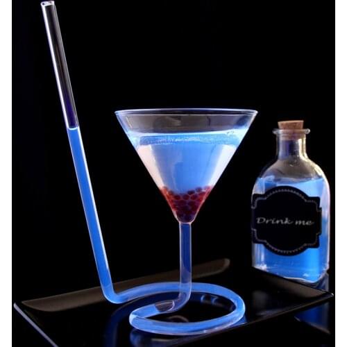 Creative Screw Spiral Straw Molecule Cocktail Glass Bar Party Triangle Goblet Martini Champagne Coupes Wine Glasses Charms