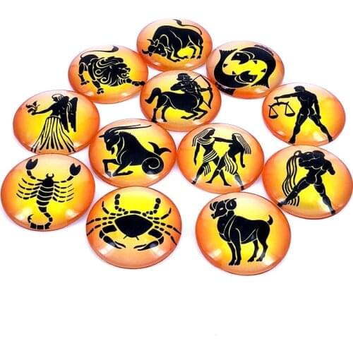 24pcs/lot 10mm 12mm 14mm 16mm Constellation Round Glass Cabochon Dome for DIY Jewelry Making Findings Component Zodiac Sign T018