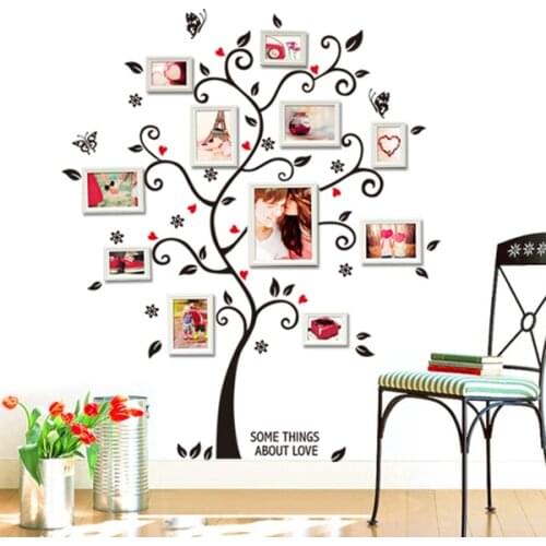 HOT Free Shipping Chic Black Family Photo Frame Tree Butterfly Flower Heart Mural Wall Sticker Home Decor Room Decals For Child