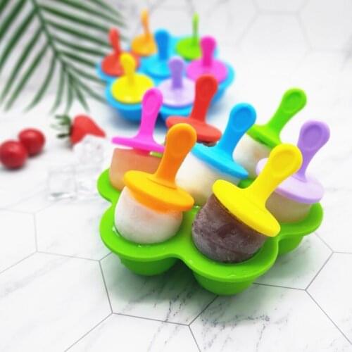 Multifunctional Ice Mold Silicone 7 Hole Popsicle Mold Colorful Diy Ice Cream Mold Ice Lattice Popsicle Creative Cake Mold