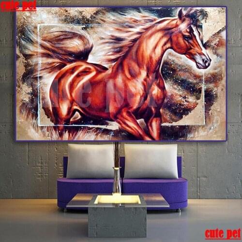 Cute pet 5D embroidery Diy full sets diamond painting Galloping horse Cross Stitch round square Drill mosaic rhinestones Decor