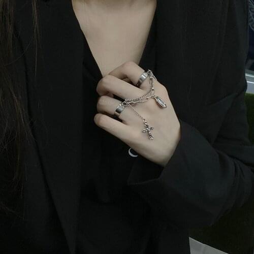 Vintage Silver Color Chain Joint Sets of Rings for Women Men Jewelry Korean Version goth 2021 trend punk hip pop finger Rings