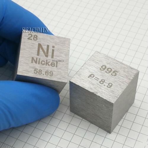 Nickel metal in the periodic table- Cube Side length is one inch (25.4mm) and weight is about 145.7g 99.5