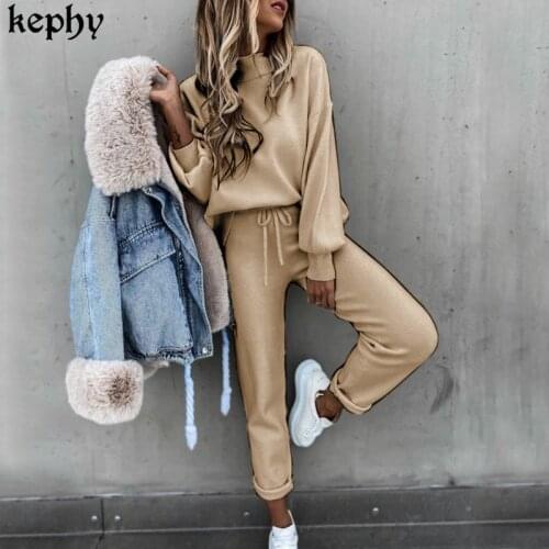 2021 New Womens Solid Color High Collar Long Sleeve Casual two piece set tracksuit outfits for women outfits for women