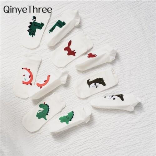 New funny cartoon Graffiti Animal socks happy summer cute dinosaur shark fox ankle socks Unisex Art Novelty Harajuku sokken