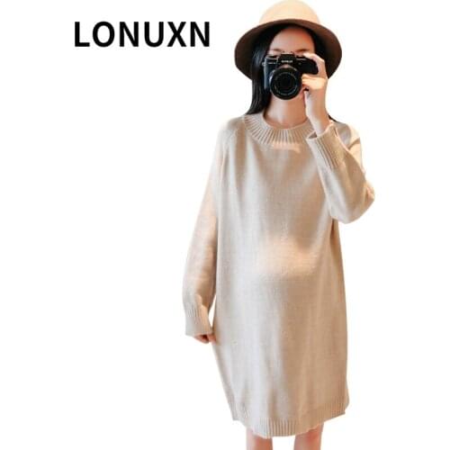 Large Size Solid Autumn Winter Sweater Dress Wool Knitted Sweaters Clothes Bottoming Maternity Loose Dresses for Pregnant Women