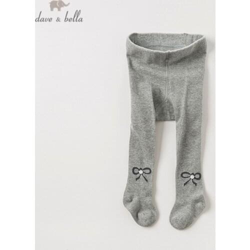 DB12034 dave bella autumn baby girls pants children full length kids solid pants knitted bow leggings