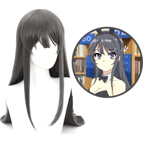 Rascal Does Not Dream Of Bunny Girl Senpai Sakurajima Mai Cosplay Wigs Synthetic Hair Long Straight Gray Hair Headgear