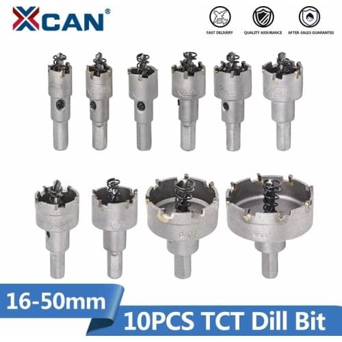 XCAN 10pcs 16-50mm Hole Saw Drill Bit Set Carbide Tipped Hole Saw Cutter For Drilling Wood/Metal TCT Drill Bit Core Drill Bit