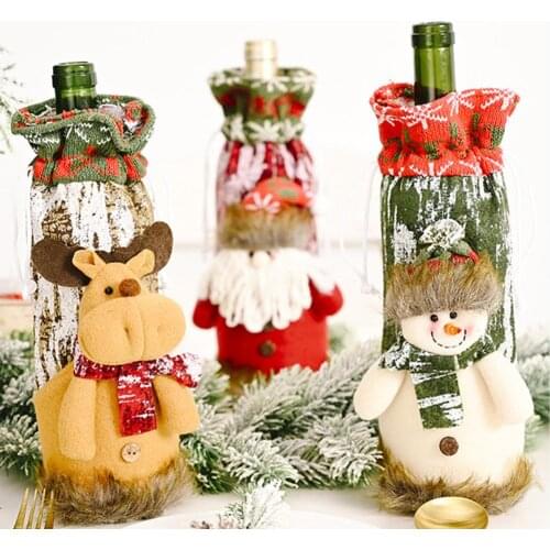 Christmas Sweater Wine Bottle Cover, Santa Clause, Snowman & Reindeer Drawstring Bags, Wine Bottle Dress Xmas Party Decorations