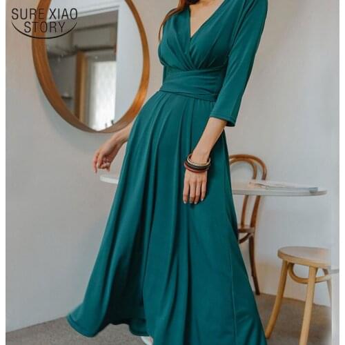 High Waist A-Line Female Dress 2021 New Sexy V-Neck Solid Midi Dress Women Bow Belt Vintage Party Dresses Fashion Vestidos Chic