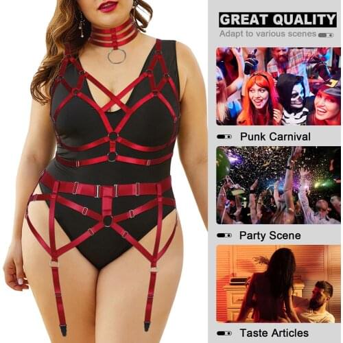Sexy Lingerie Plump Woman Body Stockings Garter Belt Plus Size Necklace Hanging Light Sexy Bride Foot Bandage Goth Chest Harness
