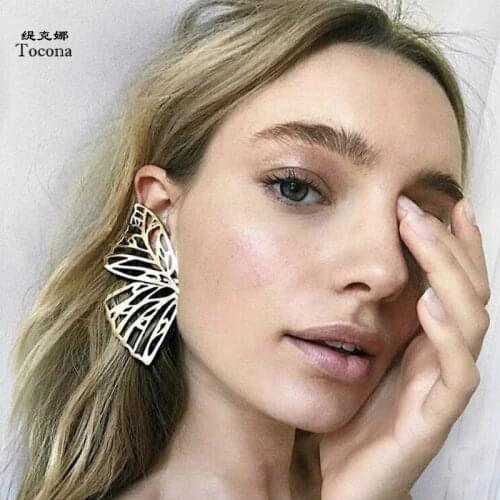 Tocona Punk Hollow Butterfly Drop Earrings Gold Silver Color Alloy Dangle Earring Piercing Brincos for Women Jewelry 6218