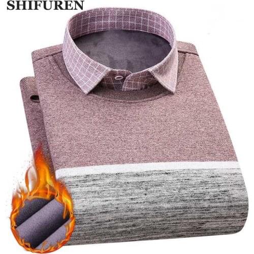 SHIFUREN Men Winter Sweater Long Sleeve Knittwear Tops Male Causal Warm Fleece Jumpers for Men Jersey Hombre Invierno 15 Colors