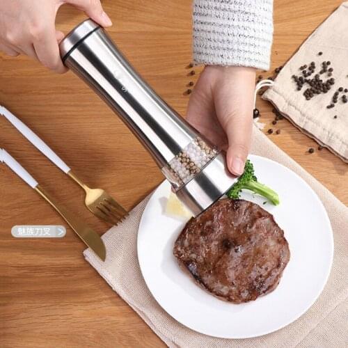 Salt and Pepper Grain Mill Shakers Stainless Steel Metal Food Grinder Pulverizer Spice Jar Condiment Container Kitchen Tools