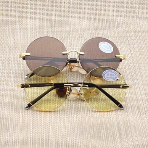 Vintage Rimless Sunglasses Men Women 2020 Luxury Crystal Stone Lens Sun Glasses Woman Man Retro Yellow Lens Sunglass Male Oculos