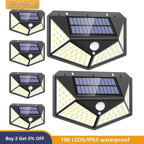 Outdoor Solar Light 100 Led IP65 Waterproof Solar Lamp With Motion Sensor Super Bright Lighting For Street Garden Garage Patio