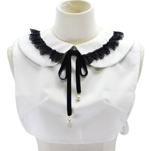 Vintage Detachable Collar Blouse Cotton high sweater shirt decoration Bow turtleneck Lace doll Peter Pan pearl false collar
